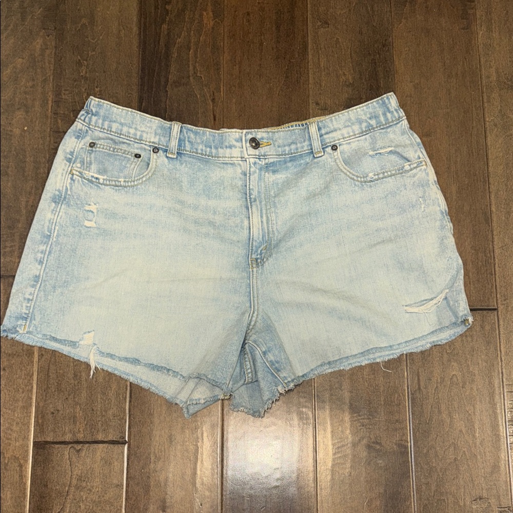 aerie Light Blue Distressed Denim Cutoff Shorts Elastic‎ Waist Size XL NWT - Picture 4 of 12